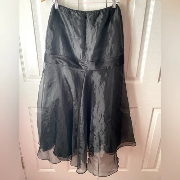 VINTAGE 90’s VICTOR COSTA Black Organza Tulle Bow Detail A-Line Maxi Skirt SZ S - Picture 2 of 8